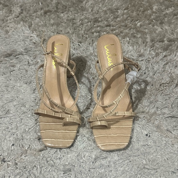 Lulus Nude Crocodile-Embossed Strappy High Heel Sandals Size 9 - Picture 6 of 6